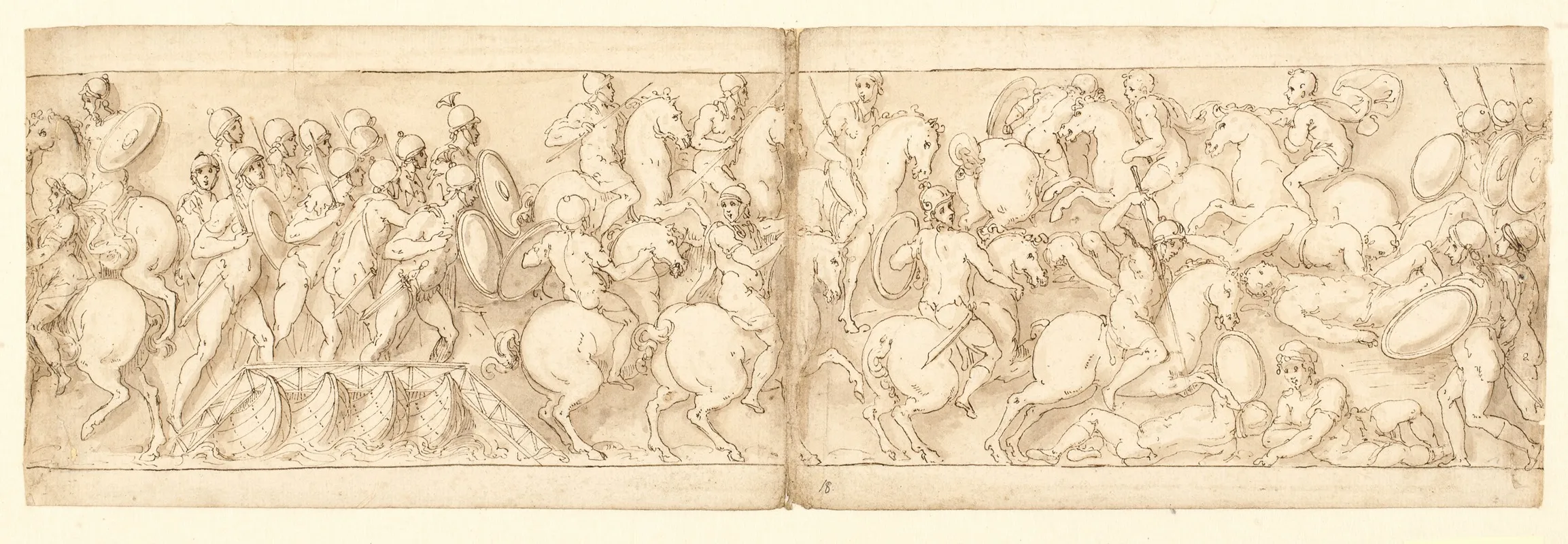 Marcus Aurelius Drager Afsted Over En Bro Med Infanteri Og Kavaleri Sarmaterne Drives Tilbage Af Fremrykkende Romere