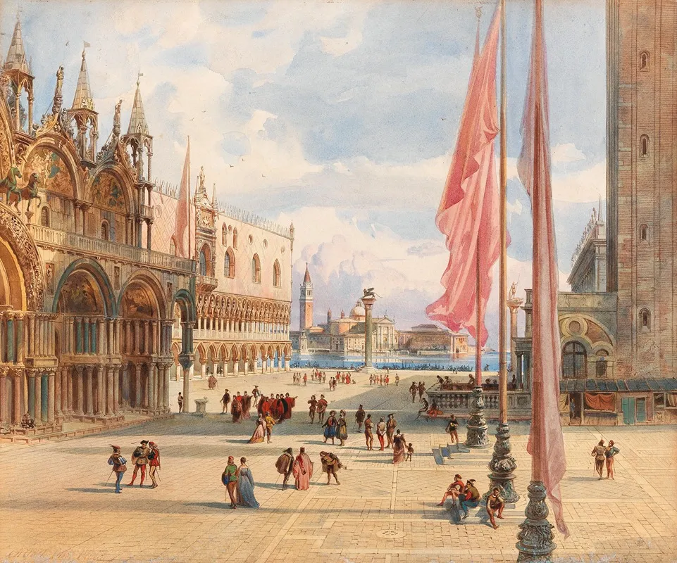 Marcus Square In Venice by Carl Friedrich Heinrich Werner - Canvas Print