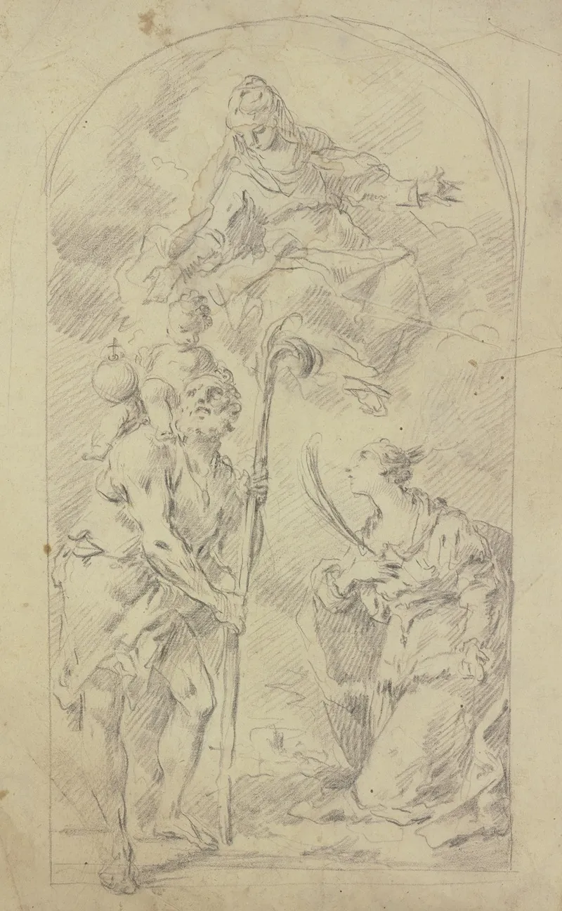 Maria Auf Wolken Mit Dem Heiligen Christophorus Und Einer Heiligen