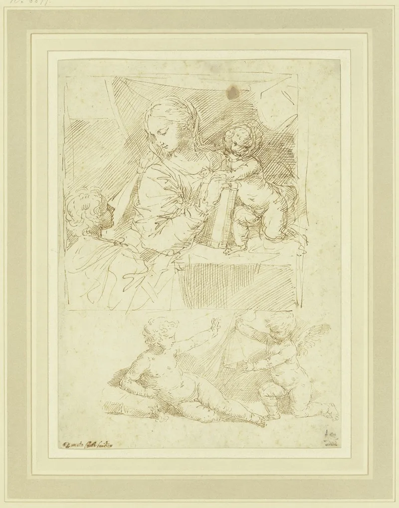 Maria Mit Dem Jesuskind Und Dem Johannesknaben Darunter Lagernder Knabe Mit Putto