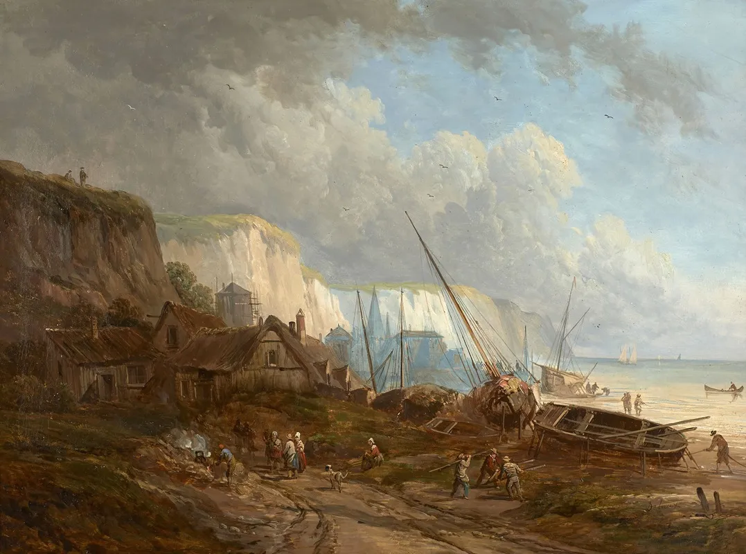 Marine A Lembouchure Dune Riviere Et Falaises Du Pays De Caux by Alexandre Defaux - Canvas Print