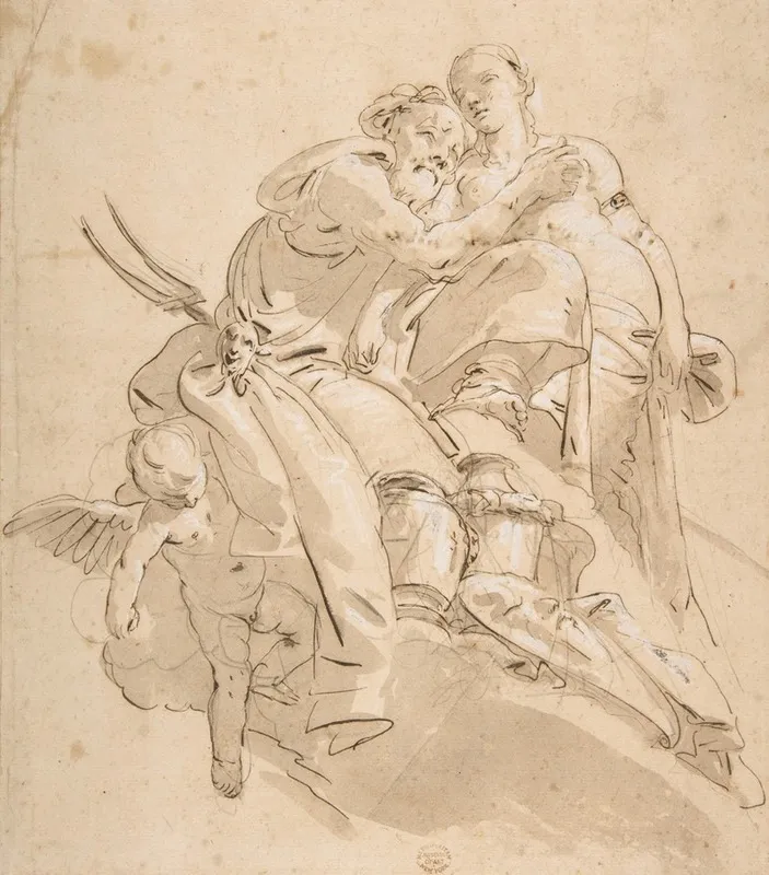 Marine Deity With Attendant Female Figure