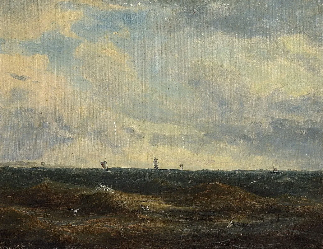 Marine Med Skibe Pa Havet by Anton Melbye - Canvas Print