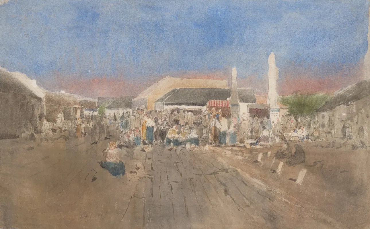 Market In Szolnok by Ladislav Mednyánszky - Canvas Print