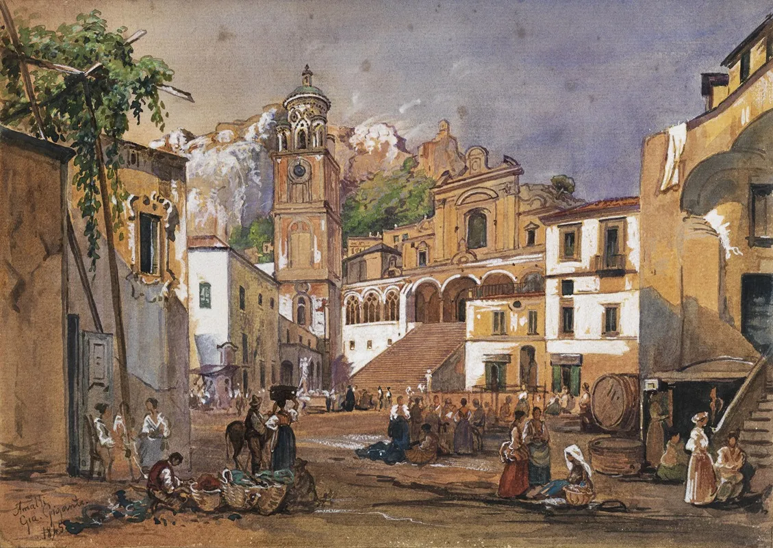 Market Scene In Amalfi by Giacinto Gigante - Canvas Print