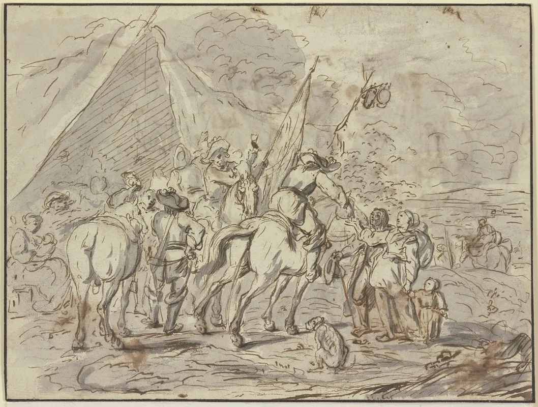 Marketenderzelt Mit Trinkender Reitergruppe by Charles Parrocel - Canvas Print