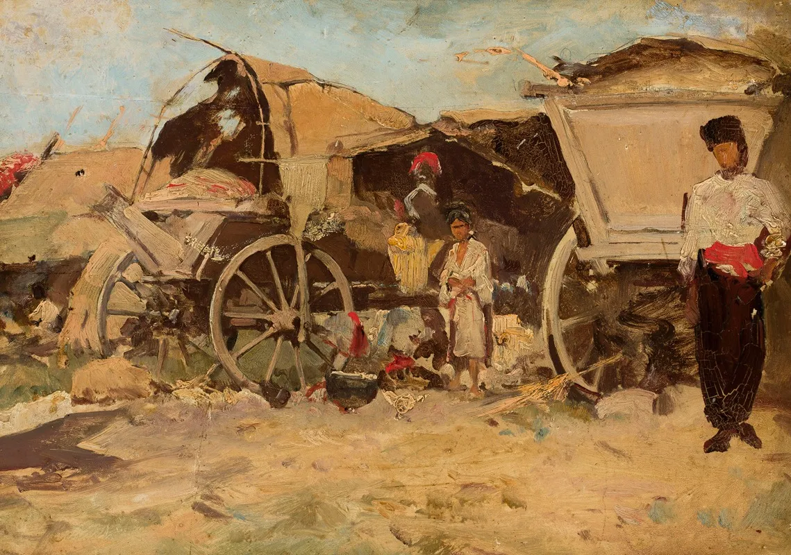 Marketplace In Dobruja by Tadeusz Ajdukiewicz - Canvas Print