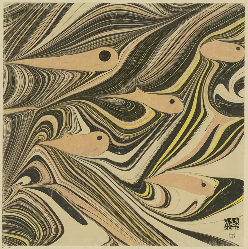 Marmorpapier Mit Fischmotiven