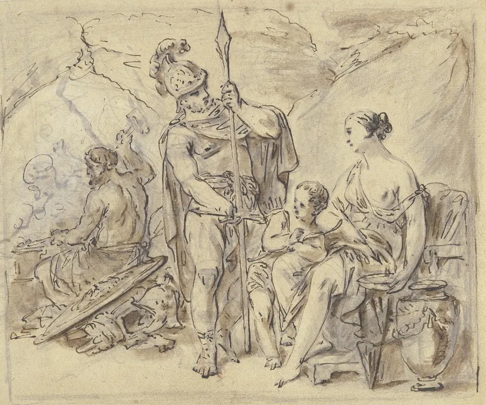 Mars In Der Schmiede Des Vulkan Vor Venus Stehend Die Amors Pfeile In Honig Taucht