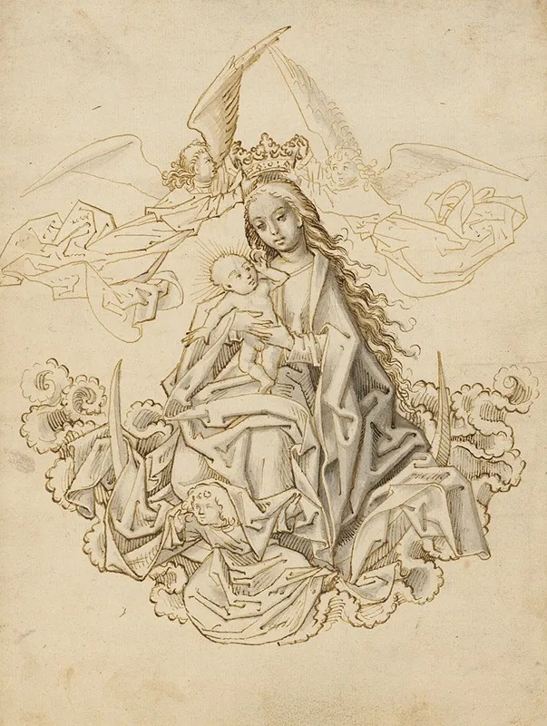Mary On The Crescent Moon Crowned By Two Angels