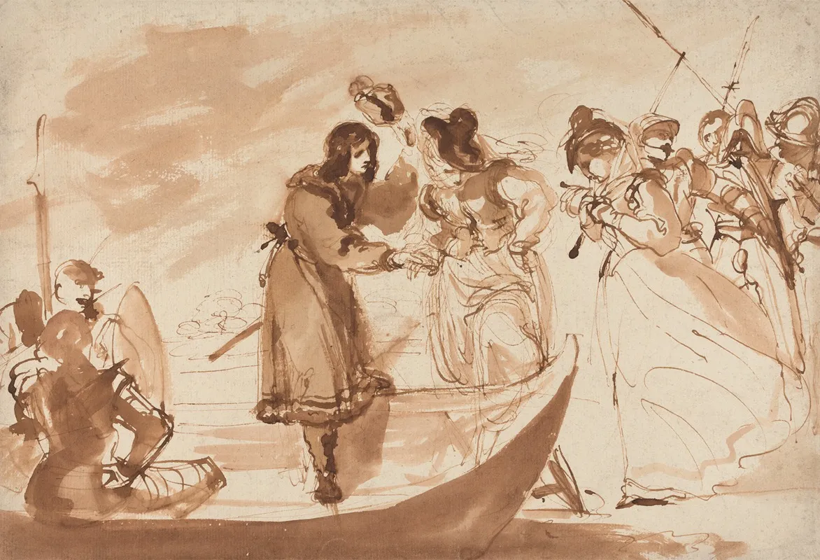 Mary Queen Of Scots Embarking by William Lock II - Canvas Print