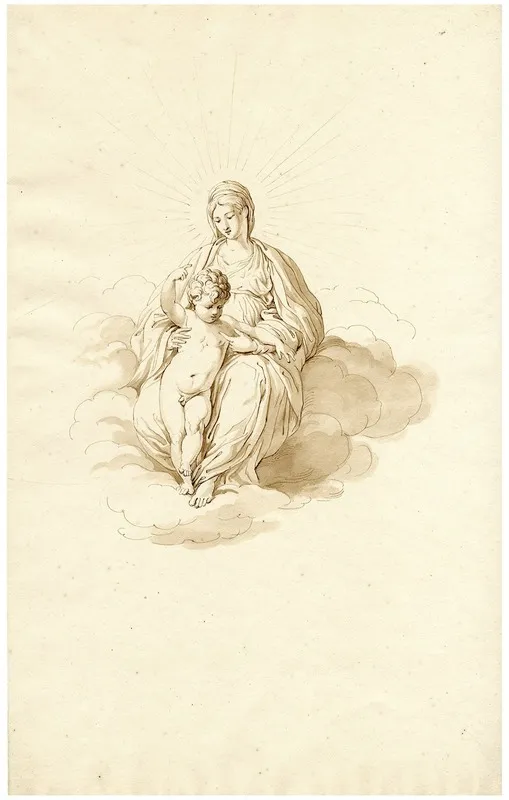 Mary With The Christ Child In The Clouds