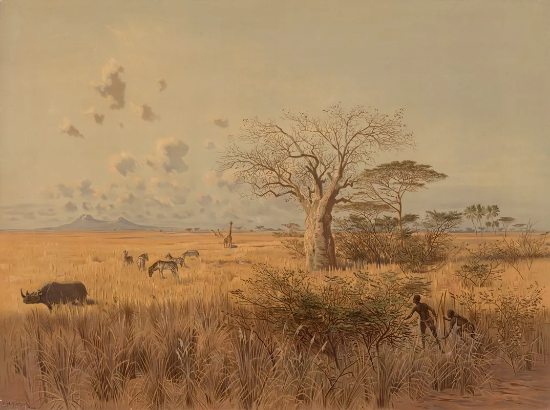 Masai Steppe With Kilimanjaro by Ludwig Hans Fischer - Canvas Print