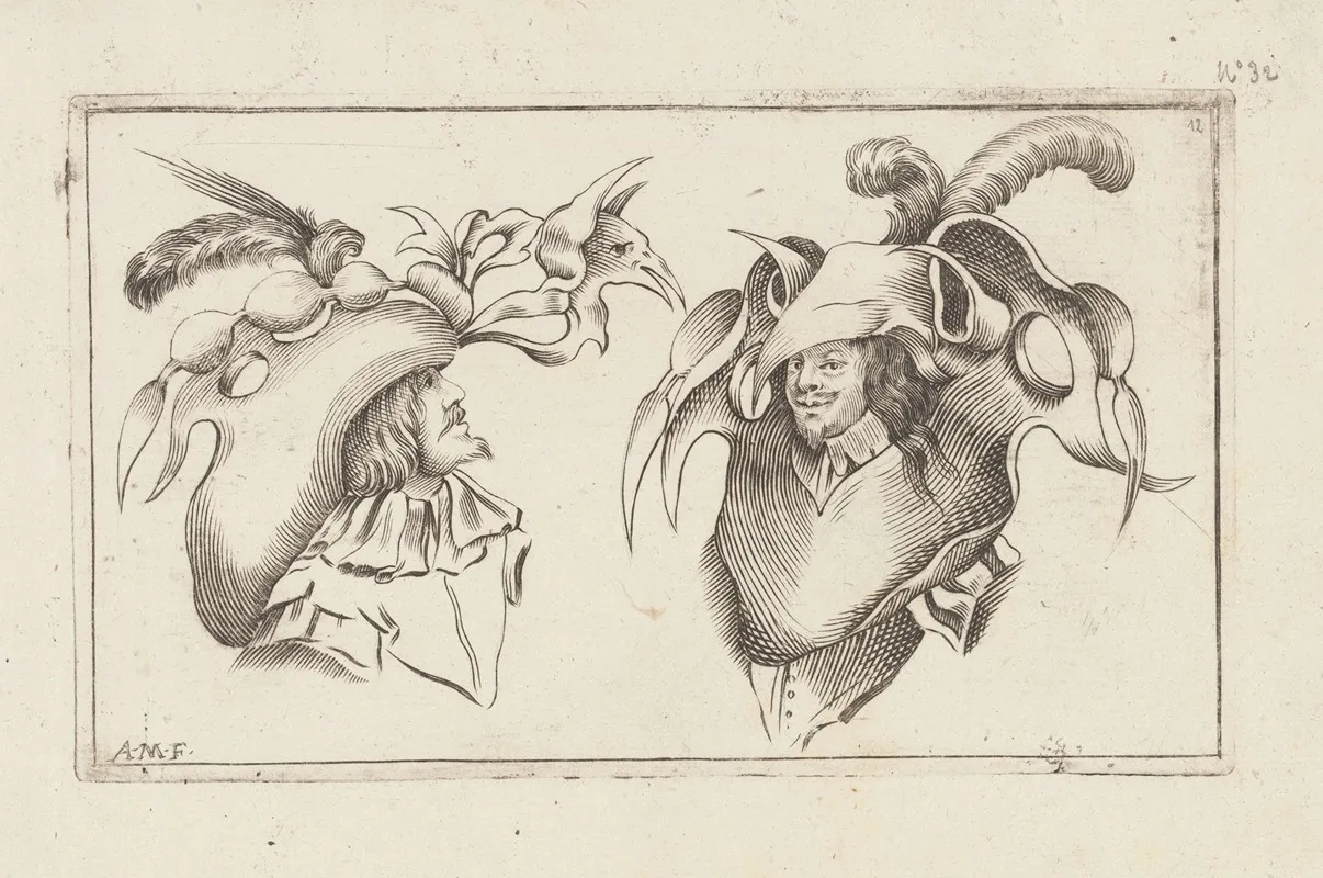 Masks And Hats Pl 11 by Agostino Mitelli - Canvas Print