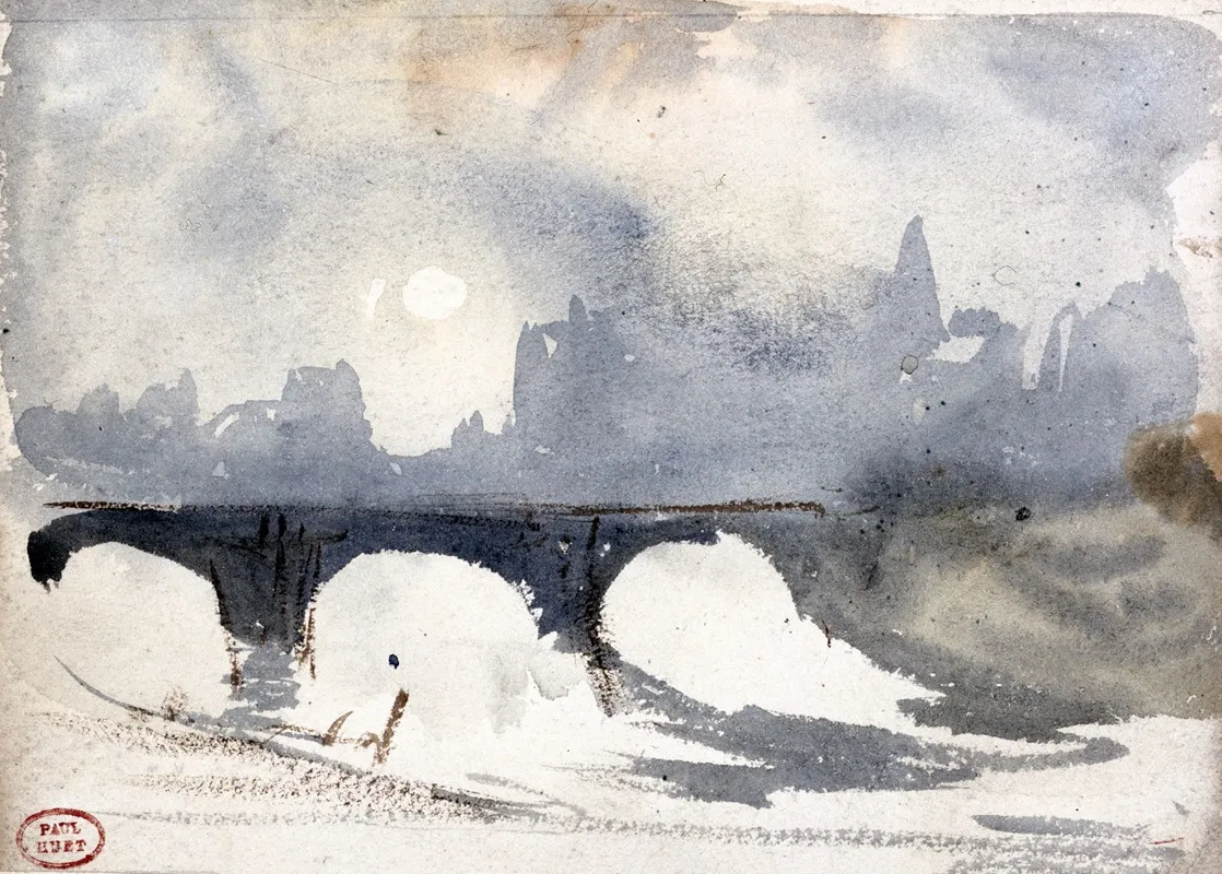 Matinee Dhiver Pres Du Pont Neuf by Paul Huet - Canvas Print