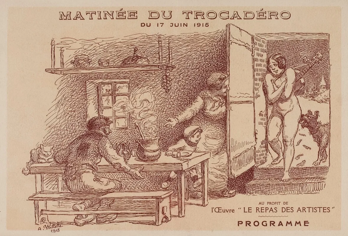 Matinee Du Trocadero 17 Juin 1915 Au Profit De Loeuvre Le Repas Des Artistes Programme by Adolphe Léon Willette - Canvas Print