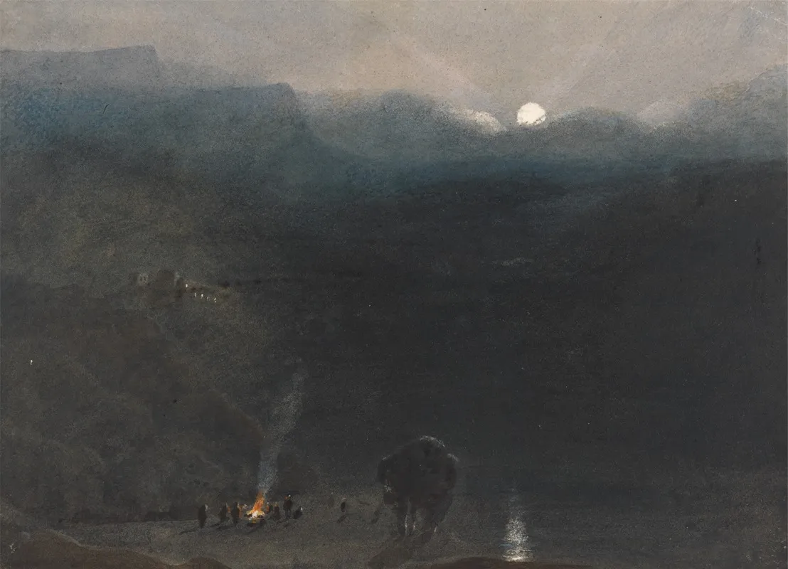 Mauritius Moonlight With Charcoal Burners Fire In The Black River Gorge by William John Chamberlayne - Canvas Print
