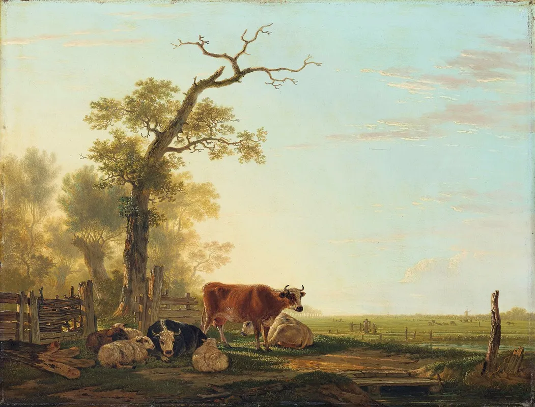 Meadow Landscape With Animals by Jacob van Strij - Canvas Print