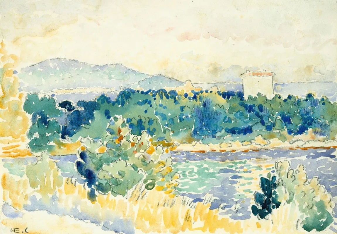 Mediterranean Landscape With A White House by Henri-Edmond Cross - Canvas Print