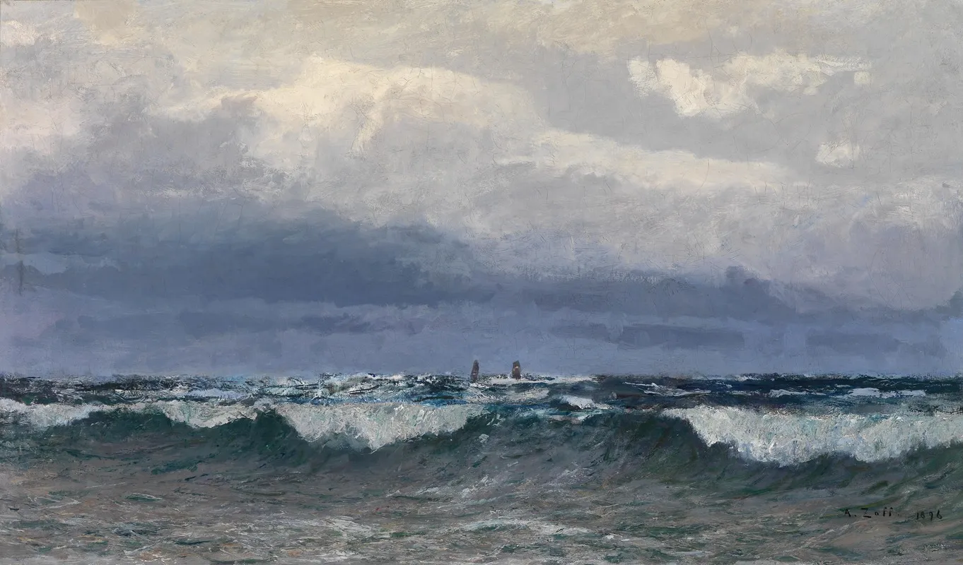 Meeresbrandung Mit Segelschiffen by Alfred Zoff - Canvas Print