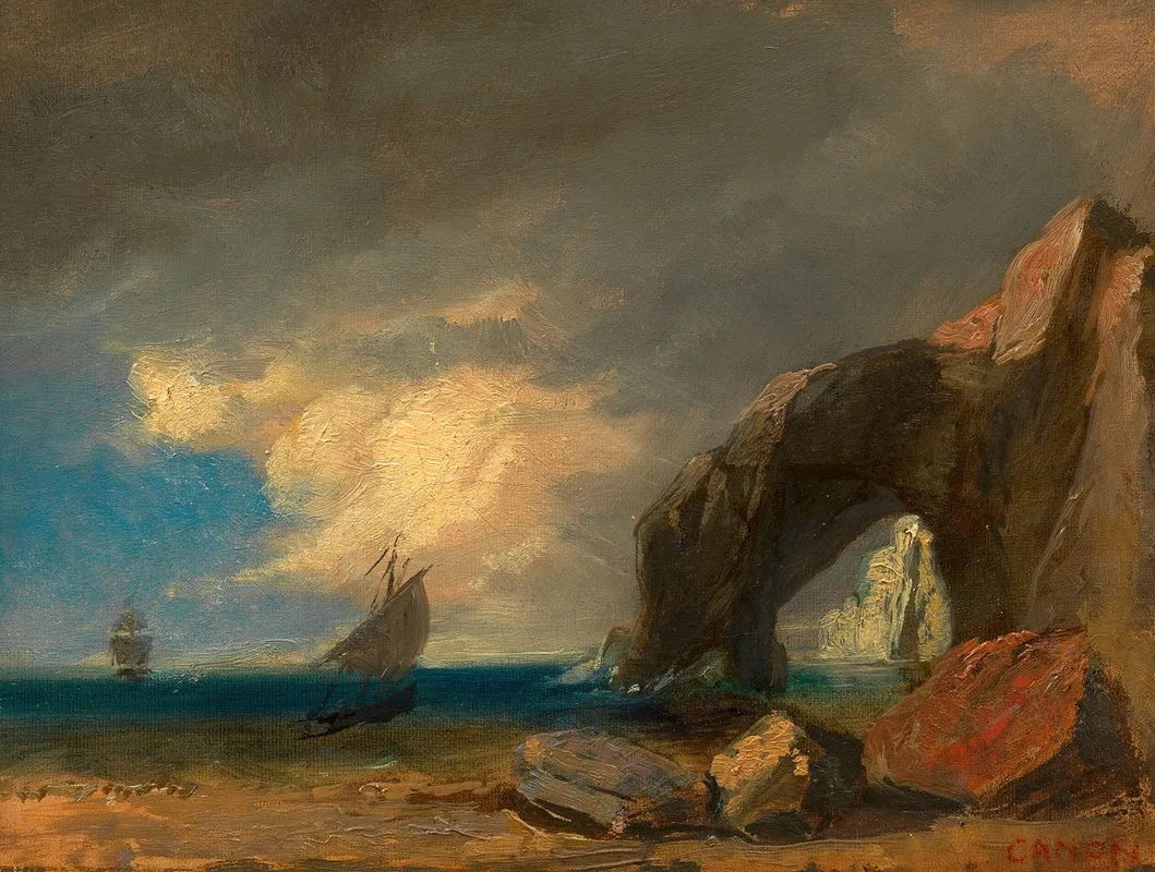 Meereskuste Mit Fischerbooten Olstudie by Hans Canon - Canvas Print