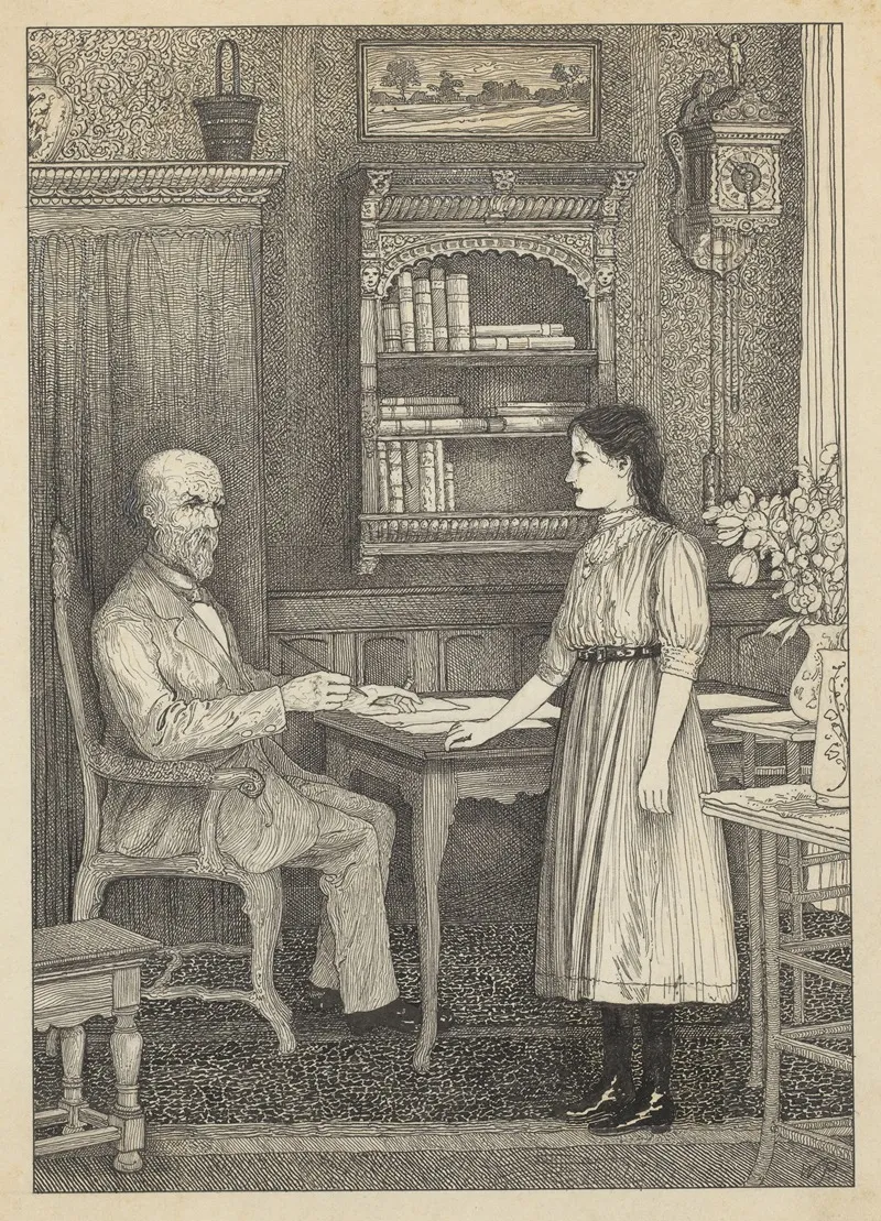 Meisje En Schrijvende Man Bij Een Tafel by Willem Pothast - Canvas Print