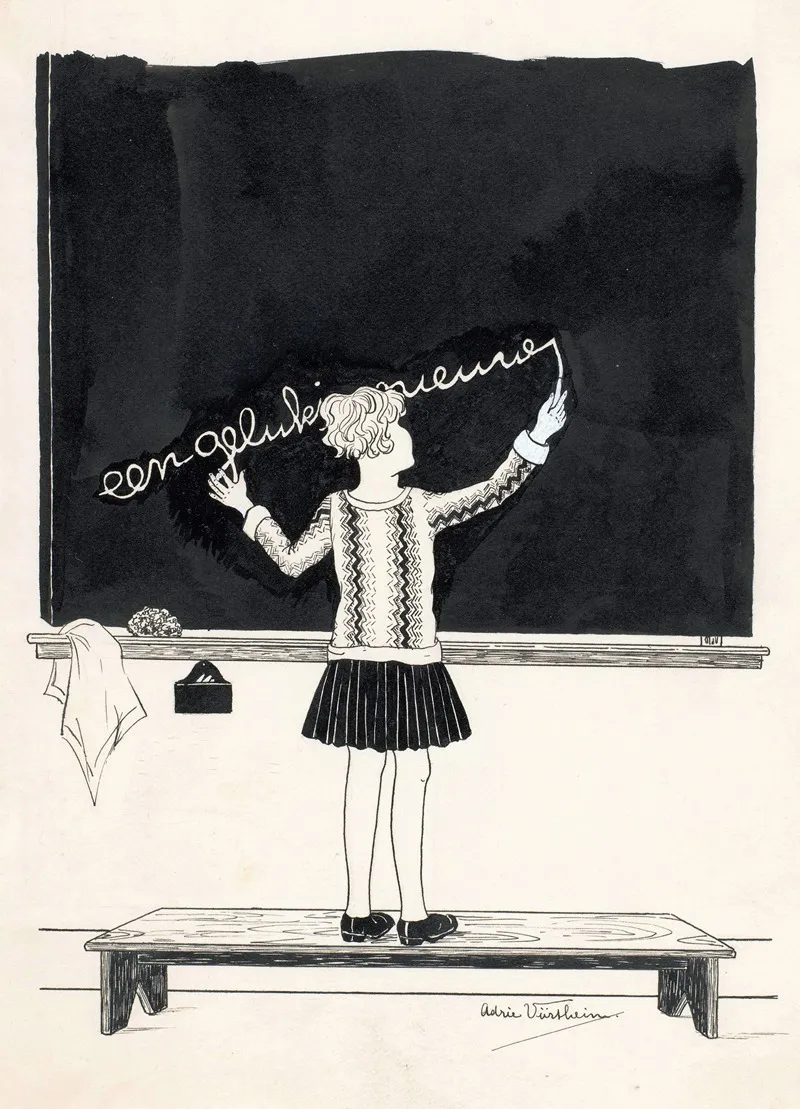 Meisje Schrijft Nieuwjaarswens Op Schoolbord by Adrie Vürtheim - Canvas Print