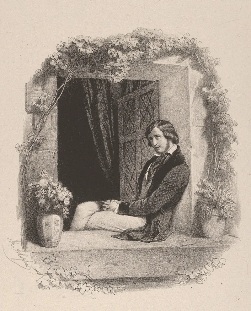 Melancholy Young Man With Folded Hands Sitting On Window Sill by Marie-Alexandre Alophe - Canvas Print