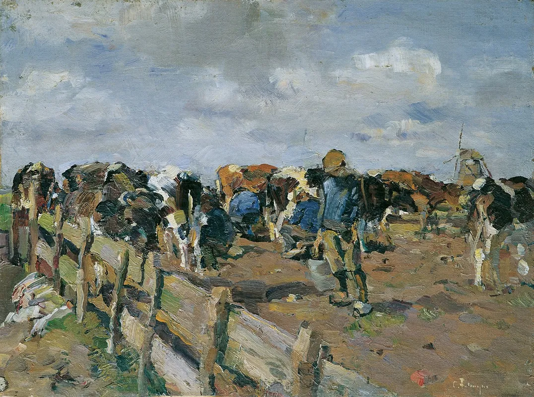 Melken Der Kuhe by Carl Fahringer - Canvas Print