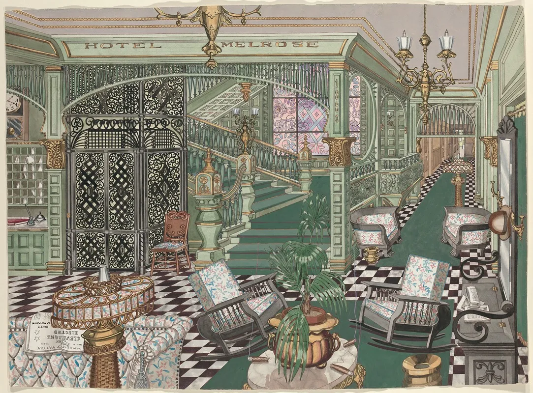 Melrose Hotel Lobby 1880 by Perkins Harnly - Canvas Print