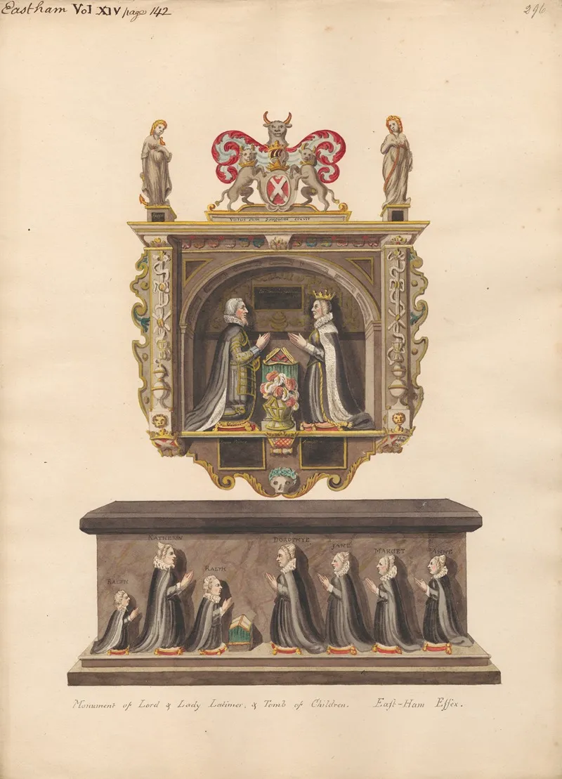 Memorial To Lord And Lady Latimer And Tomb Of The Children Ralph Katherin Ralph Dorothye Jane Margaret And Anne From East Ham Church by Daniel Lysons - Canvas Print