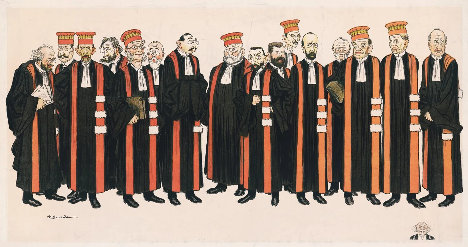 Men Standing In Robes With Orange Sashes And Hats Facing Forward