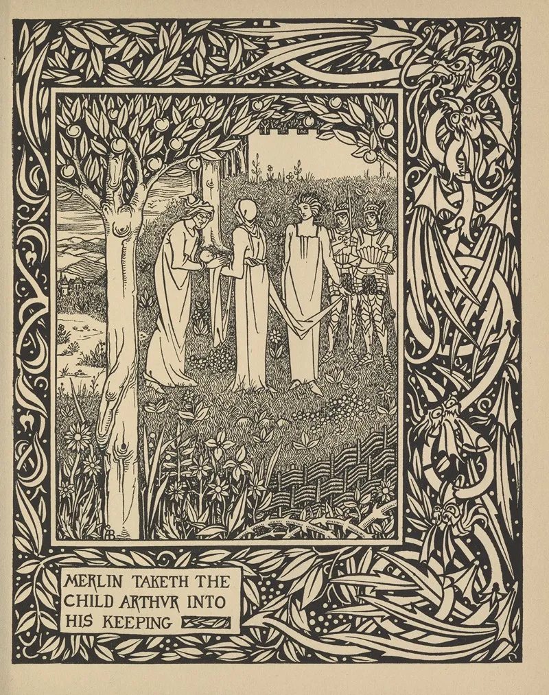 Merlin Taketh The Child Arthur Into His Keeping by Aubrey Vincent Beardsley - Canvas Print