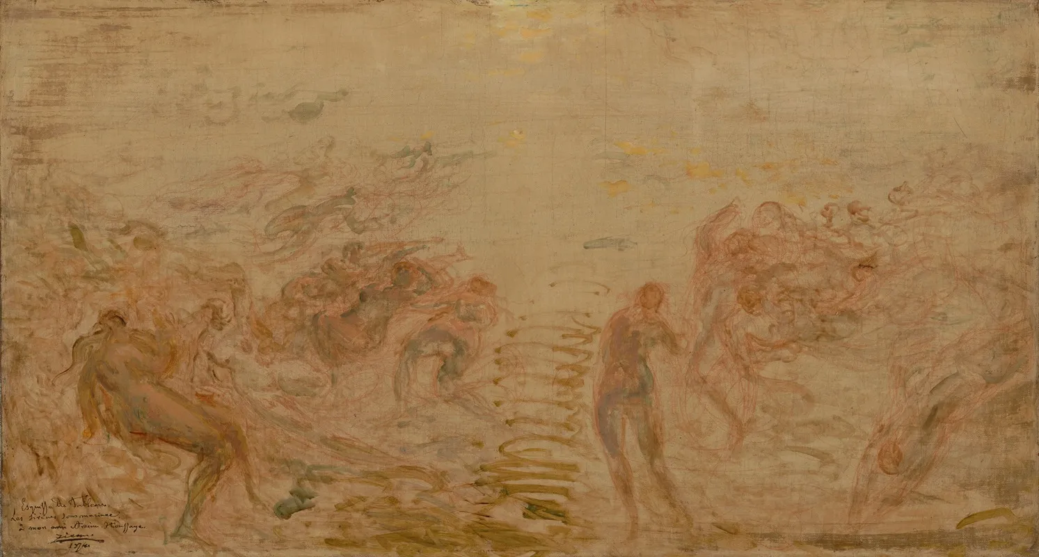 Mermaids Under Water by Félix Ziem - Canvas Print