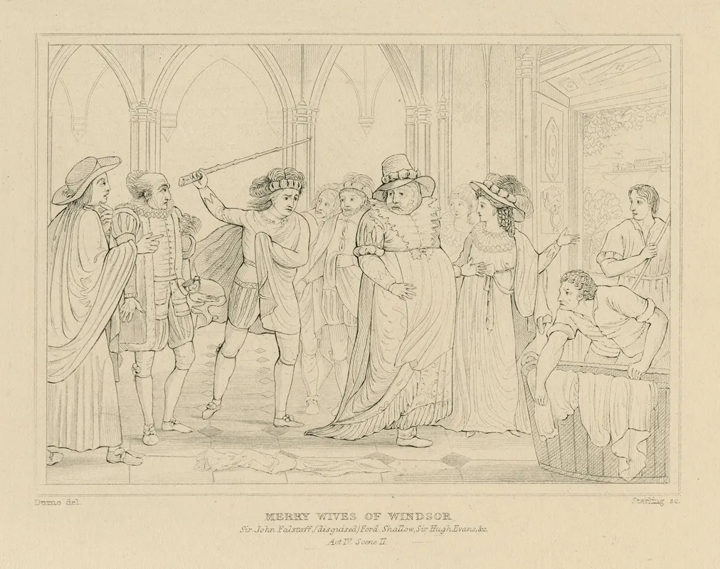 Merry Wives Of Windsor Sir John Falstaff Disguised Ford Shallow Sir Hugh Evans C Act Iv Scene 2 by William Francis Starling - Canvas Print
