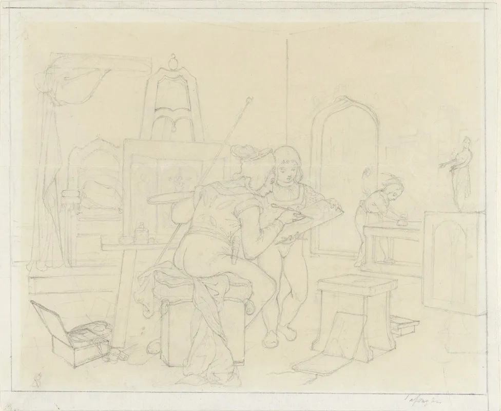 Middeleeuws Atelier Met Schilder En Zijn Helpers by Alexander Hugo Bakker Korff - Canvas Print