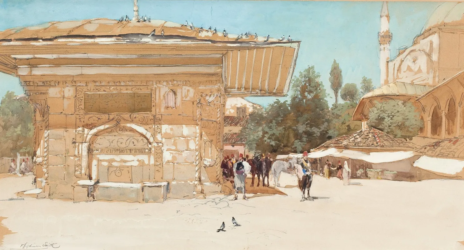 Middle Eastern Scene Outside A Mosque by Francis Hopkinson Smith - Canvas Print