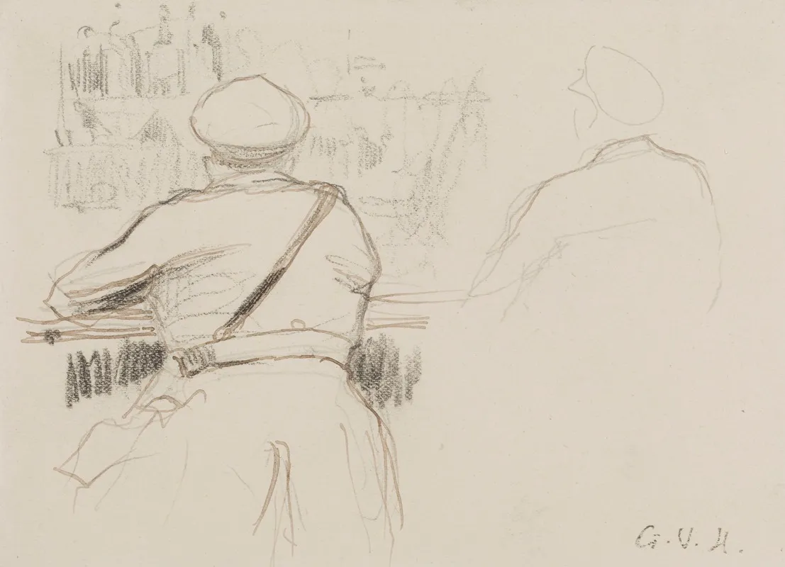 Militaire Appuye A Un Parapet Vu De Dos A Droite Croquis Dun Militaire De Dos