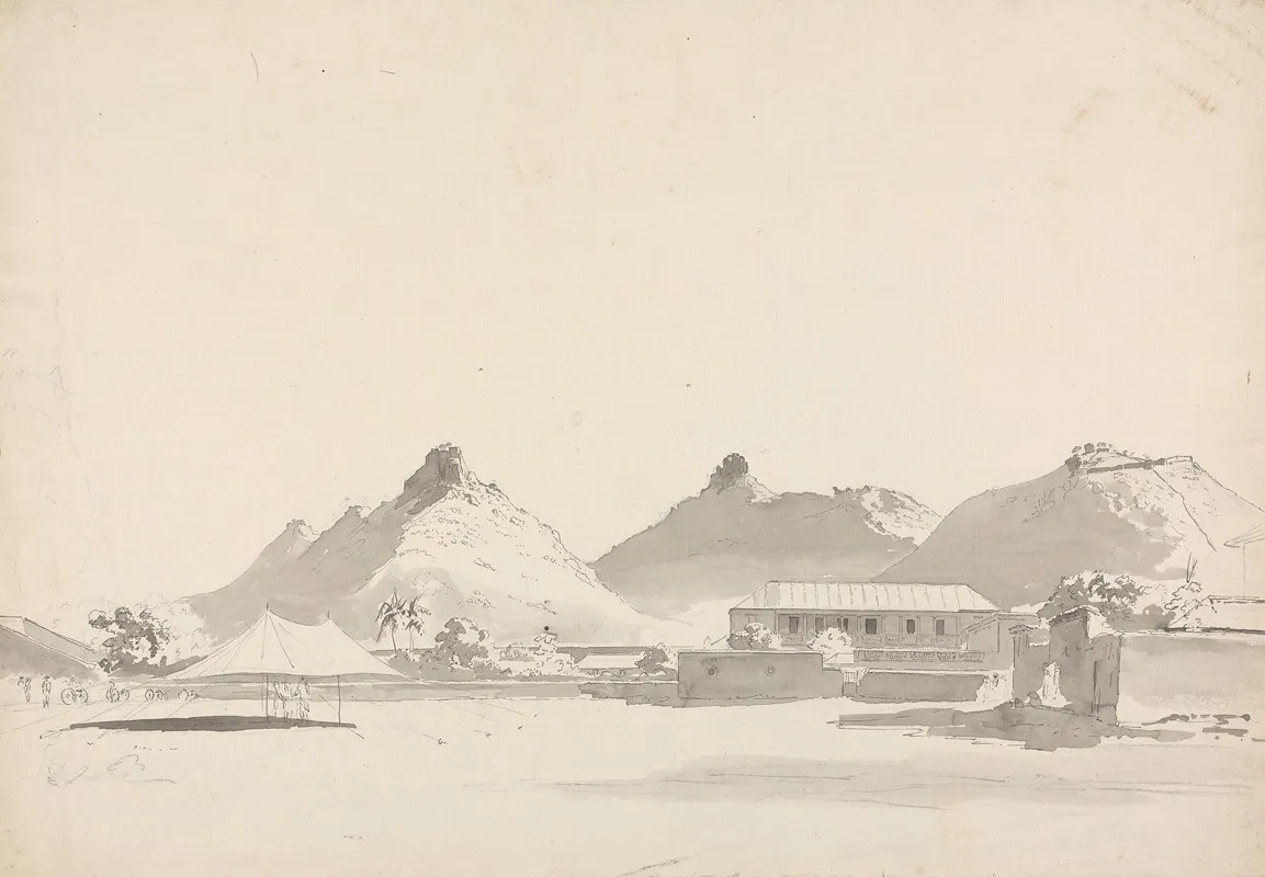 Military Encampment With Forts On Hills Behind