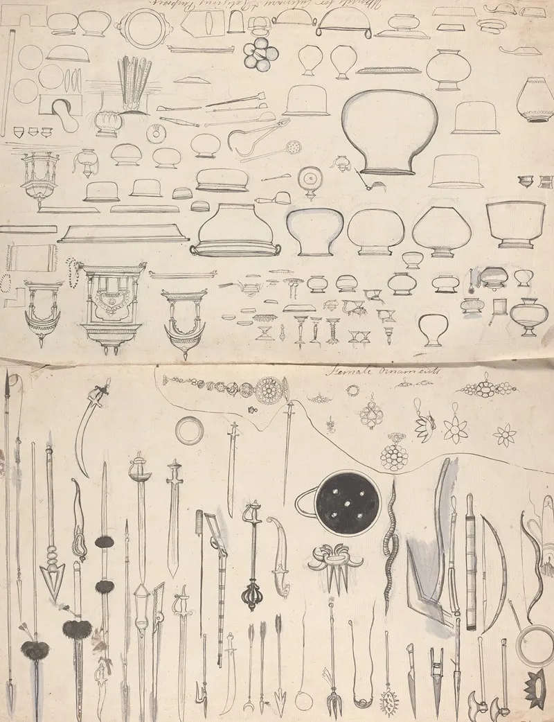 Military Weapons Female Ornaments Utencils For Culinary And Religious Purposes