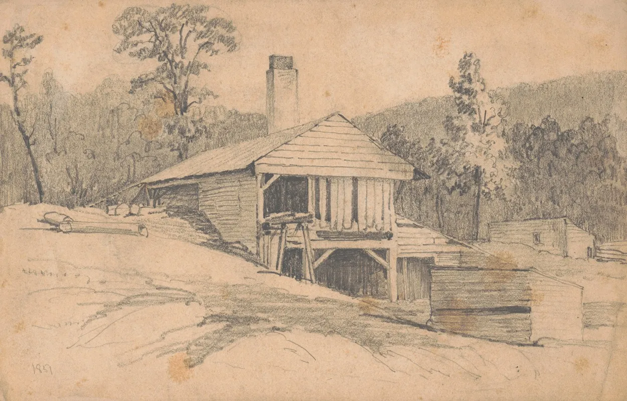 Mine Building Or Sawmill Among Rolling Hills Probably In Pennsylvania