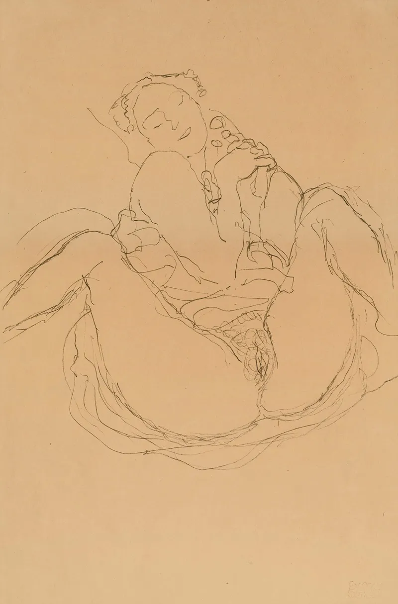 Mit Verschrankten Handen Sitzender Halbakt 2 by Gustav Klimt - Canvas Print
