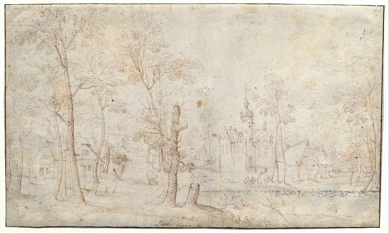 Moated Castle And Village by Jacob Grimmer - Canvas Print