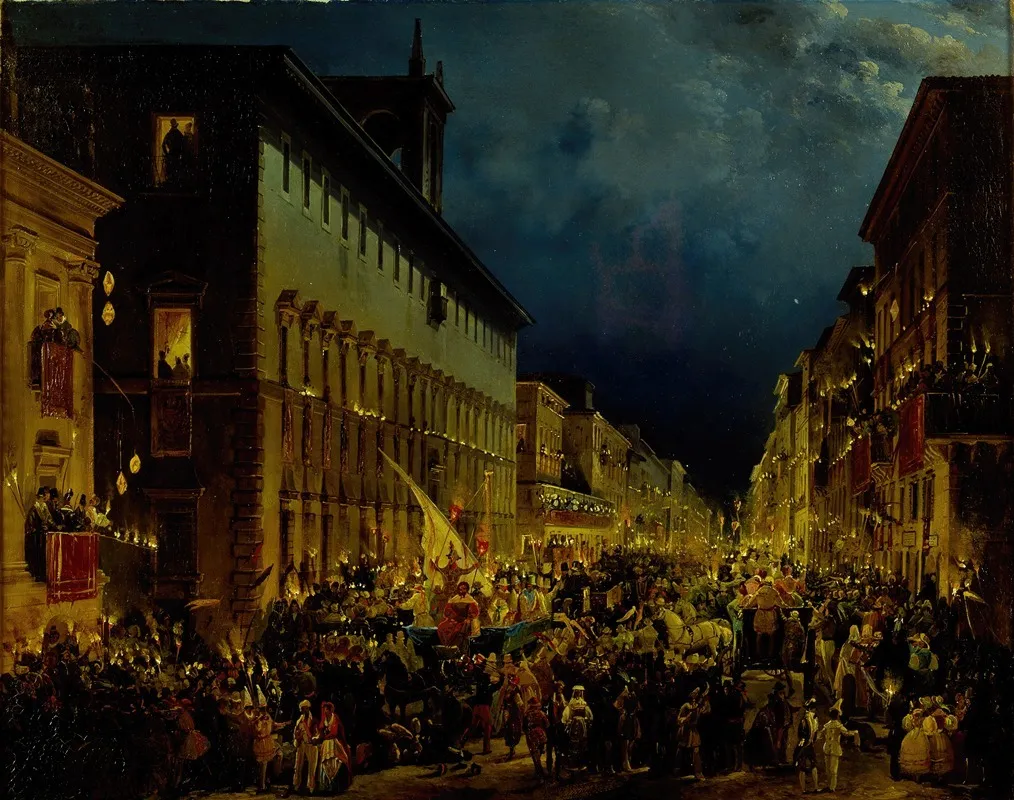 Moccoli Evening In Rome by Ippolito Caffi - Canvas Print