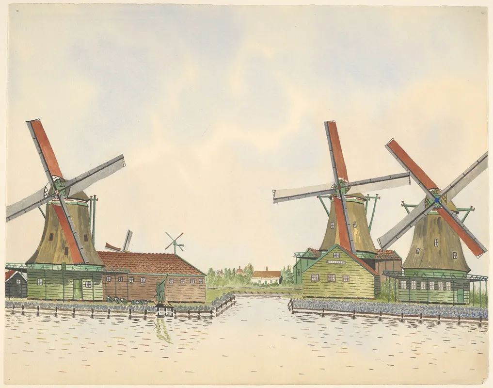 Molens De Kogmeeuw De Poelsnip De Zeemeeuw En De Oude Zwan Aan T Kalf by Johannes Nicolaas Eijman - Canvas Print