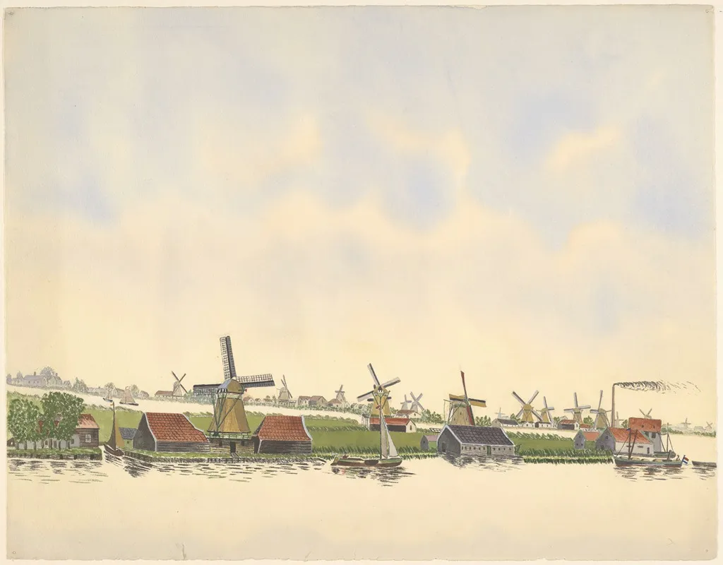 Molens Molens Aan De Zaan Met Rechts Een Fabriek Met Rokende Schoorsteen by Johannes Nicolaas Eijman - Canvas Print
