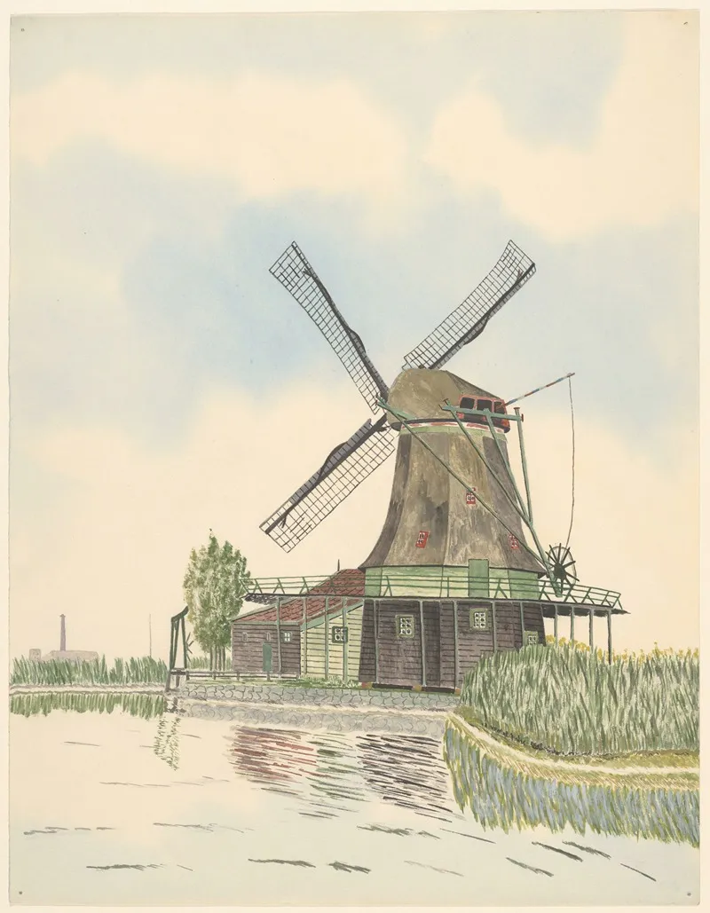 Molens Oliemolen De Wind Kalverringdijk Verbrand 1914 Geheel Links Een Fabriek Met Schoorsteen by Johannes Nicolaas Eijman - Canvas Print