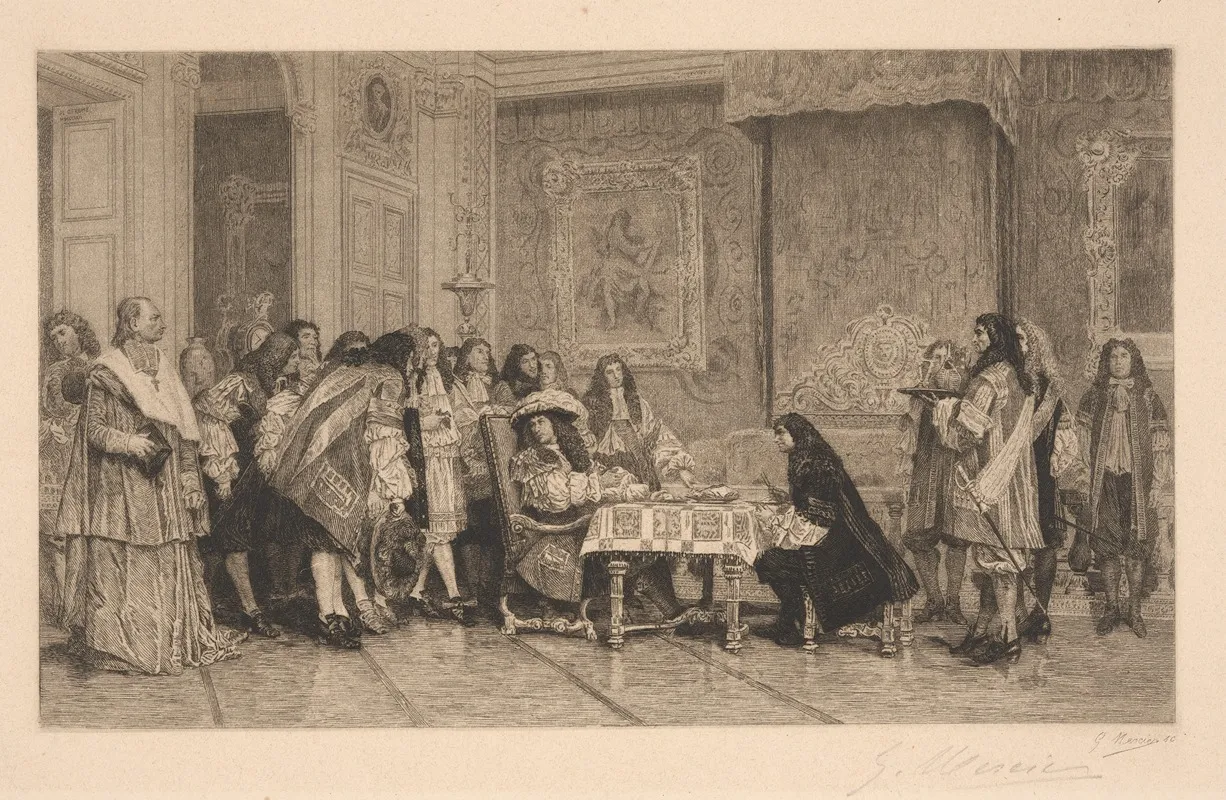 Moliere Breakfasting With Louis Xiv by Gustave Mercier - Canvas Print