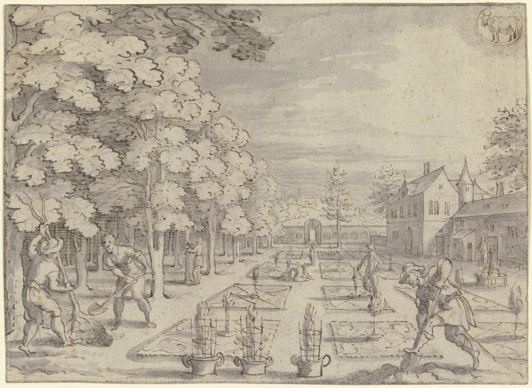 Monatsbild April Oben Rechts Das Zeichen Des Stiers by Matthäus Merian the elder - Canvas Print