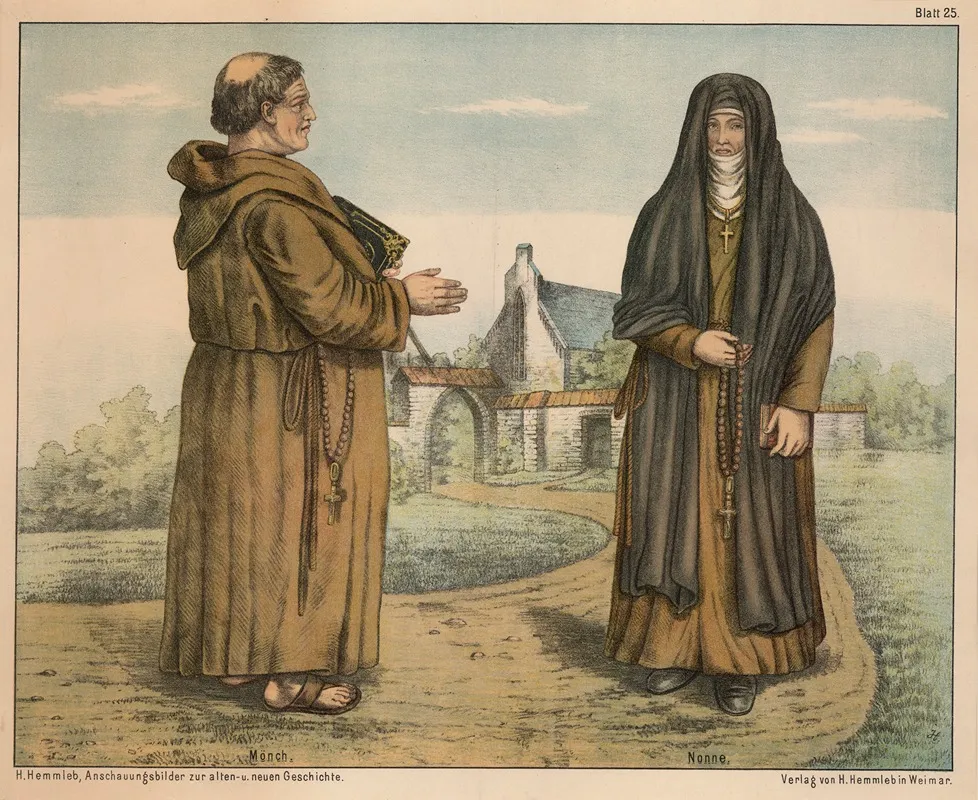 Monch Nonne by H. Hemmleb - Canvas Print